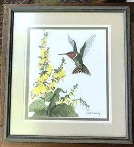 Anita Connelly signierter Druck Rubin Kolibri Fingerhut gerahmt 20/225 NC Künstler - Bild 1 von 7