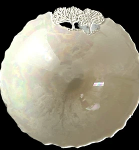 vintage Porcelain Carved Tree of Life bowl by Peters 1984 Iridescent Glaze - Picture 1 of 5