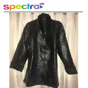 Giacca Vera Pelle Donna Giacca Cappotto Inverno Pelliccia Finta Collo Nero Large UK - Foto 1 di 3