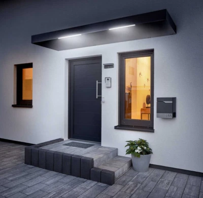 Haustürvordach Gutta BS 250 mit Beleuchtung, Vordach Anthrazit 250x90x15,5 cm - Bild 1 von 4