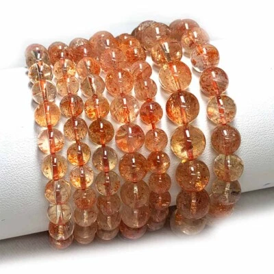 High Quality Natural Genuine  Sanidine Orange Gold Sunstone Bracelet Round Beads - Image 1 of 4