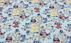 WAVERlY SIT N A TREE BLUEBONNET BLUE OWL BIRD TREE FABRIC BY THE YARD 54"W - Picture 1 of 5