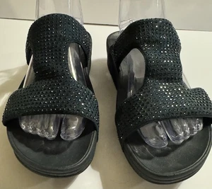 FitFlop Women's 8 Navy Blue Rhinestone Embellished Slide Sandal Heel Slip On - Picture 1 of 11