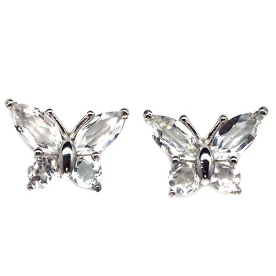 Plata de ley 925 5 x 10 - 4 mm. Pendientes mariposa piedra natal topacio blanco Foto 1 de 4
