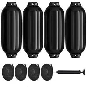 27" Boat Fenders Hand Inflatable Marine Bumper Shield Protection Pack of 4 Black - Picture 1 of 10