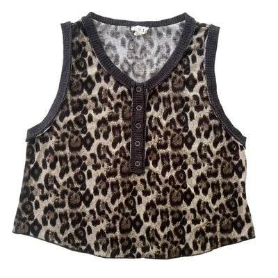 Camiseta sin mangas POL para mujer grande marrón gris estampado animal leopardo botón recortado SMT1648A Foto 1 de 4