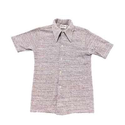 Vintage 60s 70s Billy the Kid Flecked Disco Collar S/S Shirt Boys Size 16 - Image 1 of 4