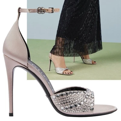 GUCCI SHOES CRYSTAL EMBELLISHED SATIN HIGH HEEL SANDALS $1,250 sz 39 9 - Image 1 of 4