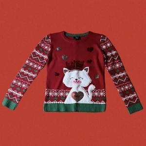 Girl’s It’s Our Time Cat Holiday Sweater - Picture 1 of 6