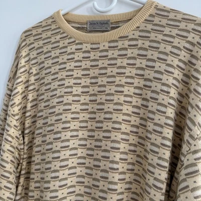 Tricots St. Raphael Vintage Mens Sweater Crew Tan Beige Pattern  XL USA NEW Tags - Image 1 of 4