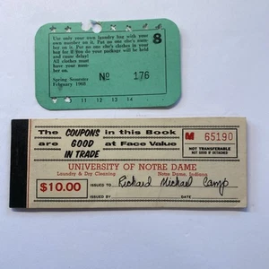 $10 Coupon Book - Good In Trade -Laundry Service Univ Notre Dame C 1960s Used - Picture 1 of 5