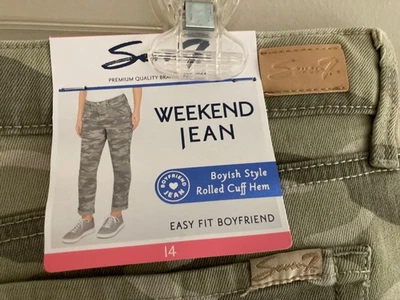 Nuevo Jean Seven7 Weekend Fácil Ajuste Novio Puño Enrollado Damas, Pepino Camuflaje 14 Foto 1 de 4