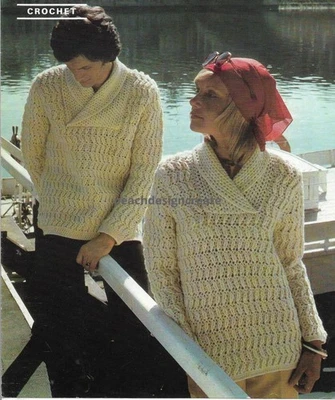 crochet pattern, mens, ladies crochet sweater, jumper, sizes 34-41 in - Image 1 of 2