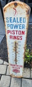 Vintage VERSIEGELTE POWER KOLBENRINGE 39" groß Werbung Gas Blech THERMOMETER SCHILD - Bild 1 von 4