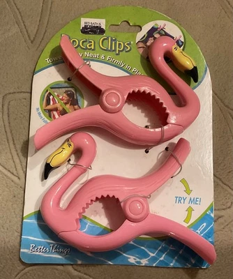 Juego de 2 Toalleros de Playa Pink Flamingo Boca Clips Nuevos Foto 1 de 2