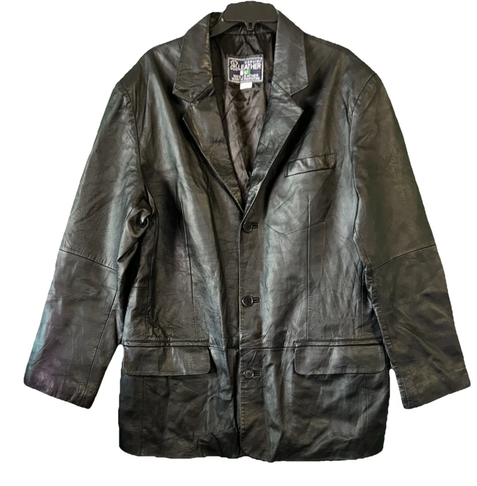 Chaqueta Blazer LR Cuero Genuino Piel de Cordero Para Hombre XXL Negra Bolsillo Trasero Oculto Foto 1 de 4