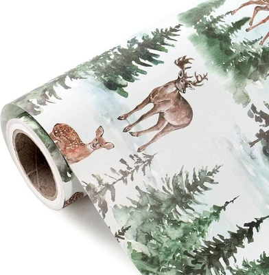 WRAPAHOLIC 牛皮纸圣诞节包装 17 英寸 x 33 英尺,绿色野生动物  — 第 1/4 张图片
