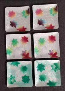 6 Fused? Glass Maple Leaf Trivets Coasters Trays Textured Metallic Silver Black - Picture 1 of 8