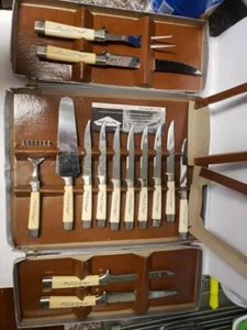 14 PC VINTAGE REGENT SHEFFIELD PRESENTATION KNIVES KNIFE CARVING  Desert - Picture 1 of 13