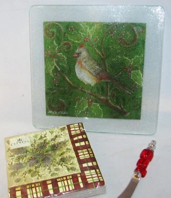 Cypress Home WOODLAND BIRDS Cutting Board Cheese Knife Napkins Gift Set NIB - Image 1 of 3