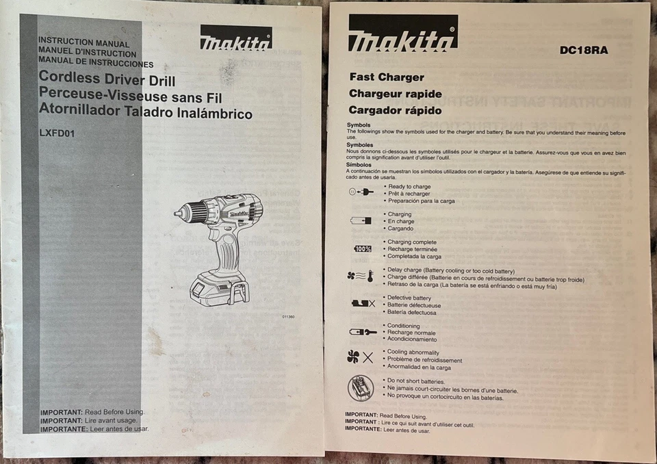 LXFD01 Makita drill Instruction manual And DC18RA Fast Charger Manual - Image 1 of 1