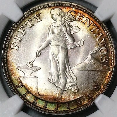 1945-S NGC MS 66+ Philippines Silver 50 Centavos GEM WWII USA Coin (23011901D) - Image 1 of 4