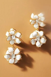 NWT Anthropologie The Pink Reef Double Drop Flower Earrings White SRP $165 - Picture 1 of 2
