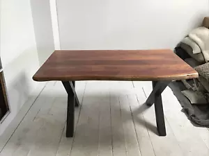 Wooden Dining Table Rectangular-Free Form Rustic Black Cross-Leg Base 150 x 78cm - Picture 1 of 7