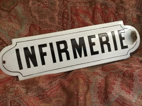 Antique French Enamel Sign Plaque Infirmerie 1910s Cover