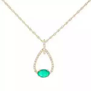 0.44 Karat Natürlicher Smaragd Und Diamanten 10K Gelbgold Anhänger ohne Kette - Bild 1 von 3