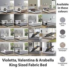 Fabric King Size Bed Frame Ottoman 5FT Upholstered Velvet Linen Modern New