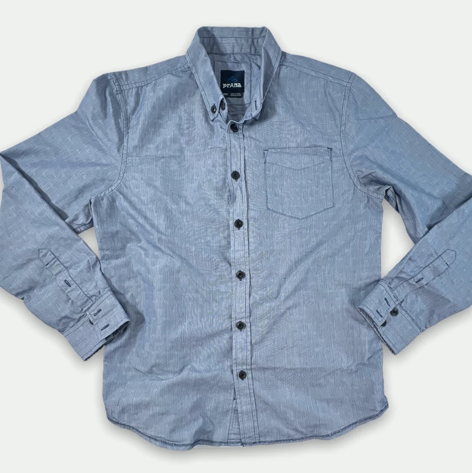 Camisa Prana Para Hombre Mediana Azul Abotonada Manga Larga Informal Estampada Preppy Foto 1 de 4
