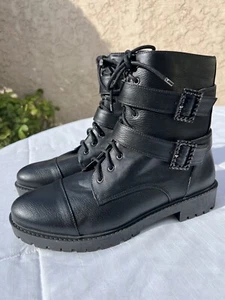 Jessica Simpson Army schwarz Doppelschnalle verziert Riemenstiefel Größe 11 schwarz - Bild 1 von 11