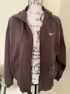 NIKE NWT Women’s Oversized Jersey Full Zip Hoodie Light Brown/White Sz S M L XL - Picture 1 of 18