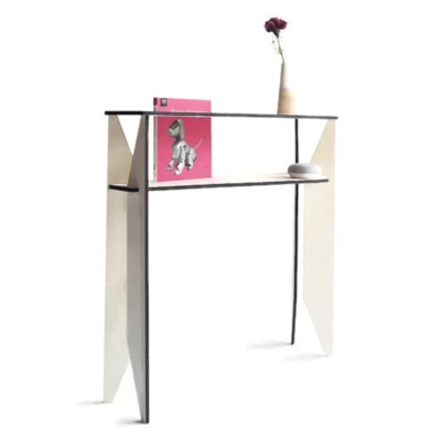 Unique Laser-Cut Wood Console Table with Modern Storage Shelf for Small Spaces - Image 1 of 4