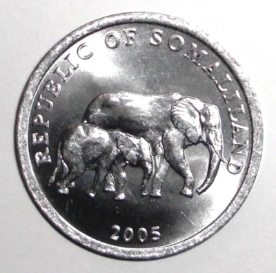2005 Somaliland 5 shillings Coin Elephant with Baby Calf Animal Wildlife - Image 1 of 2