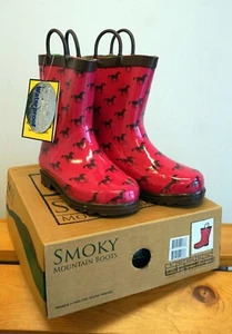 Botas de Goma Smoky Mountain Niños Impermeables Rosa Caliente con Mini Ponis Marrones - Imagen 1 de 7