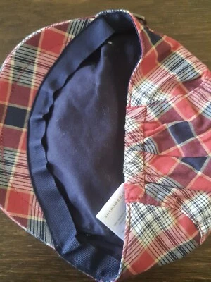 Janie And Jack Flat Cap Hat red White Blue Plaid Elastic Holiday Baby 0 6 nb - Image 1 of 4