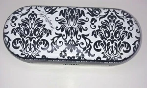Brighton Sunglass Case Tin Black White Floral Flip Top Metal - Picture 1 of 7
