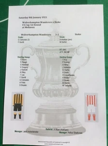 1920-21 Wolverhampton Wanderers v Stoke FA Cup 1 Matchsheet - Picture 1 of 1