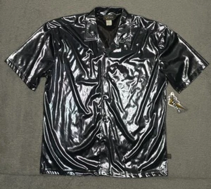 Vintage Pop Icon Button Up Shirt Mens Large Silver Sparkly Disco Made In USA NWT - Picture 1 of 10