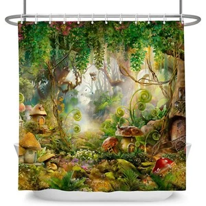 Enchanted Forest Shower Curtain Fantasy Mushroom Wonderland Fairy Bathroom Wa... - Picture 1 of 6