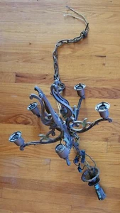 ANTIQUE CAST IRON VICTORIAN ART DECO 5 ARM CHANDELIER - Picture 1 of 18