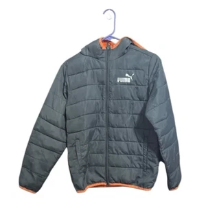 Kids Puma Gray Puffer Jacket with Orange Trim Size Large - Picture 1 of 5