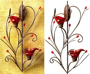 Hermoso Art Deco ** APLIQUE CANDELABRO DE PARED AZULADA FLOR DE RUBÍ ** NUEVO EN CAJA - Imagen 1 de 12