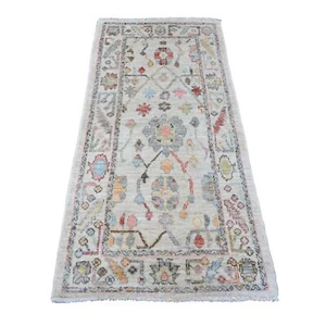 3'x6' Weiß Handgeknüpft Angora Oushak Blatt Design Reine Wolle Läufer Teppich R20217 - Bild 1 von 6