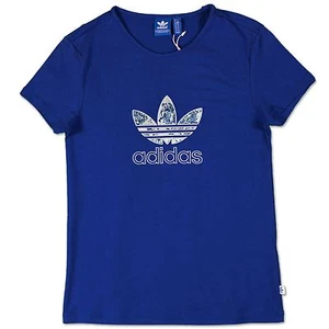 ADIDAS ORIGINALS ADI SATIN TREFOIL SLIM TEE DAMEN FREIZEIT SPORT T-SHIRT BLAU - Picture 1 of 2