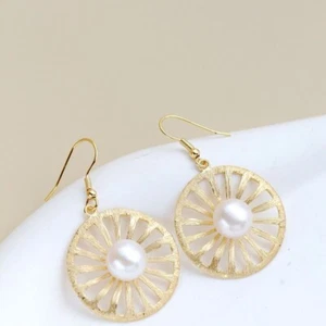 L06 Earrings Lemon Slice With Freshwater-Pearl Silver 925 Gold Plated - Imagen 1 de 11