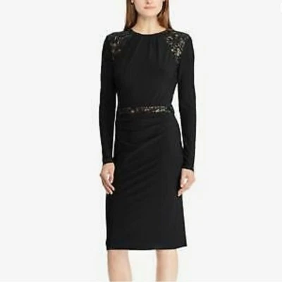 RALPH LAUREN Women Size 10 Black Sequins And Lace Accent Formal Evening Dress - Image 1 of 4