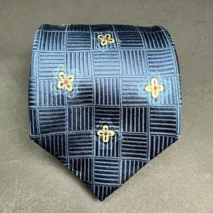 Ermenegildo Zegna Silk Neck Tie Blue Gold Medallion Jacquard Geometric - Picture 1 of 7